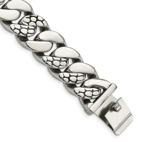 19mm Stainless Steel Polished and Textured Curb Chain Bracelet, 8.5 In