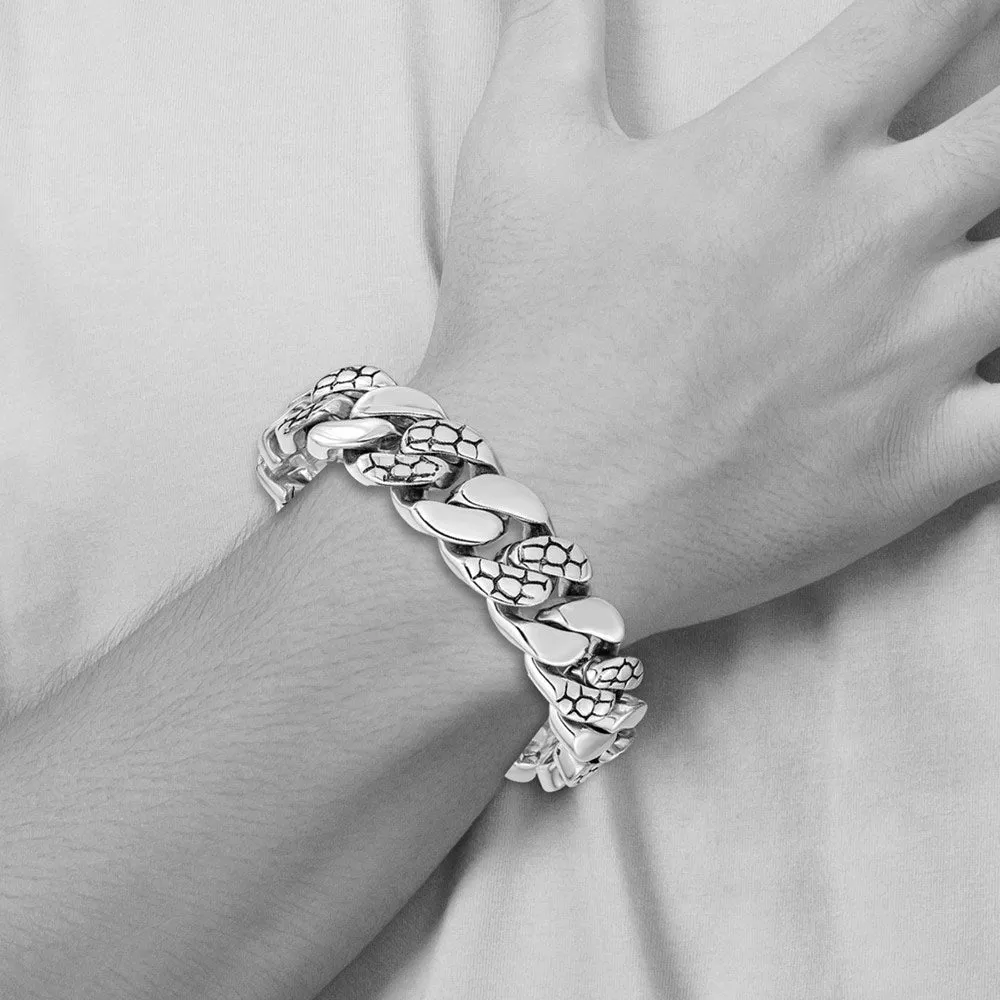 19mm Stainless Steel Polished and Textured Curb Chain Bracelet, 8.5 In