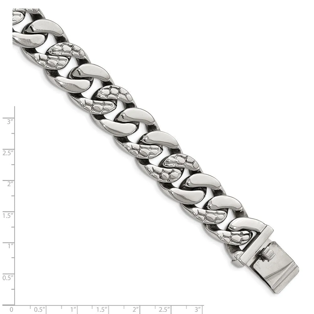 19mm Stainless Steel Polished and Textured Curb Chain Bracelet, 8.5 In