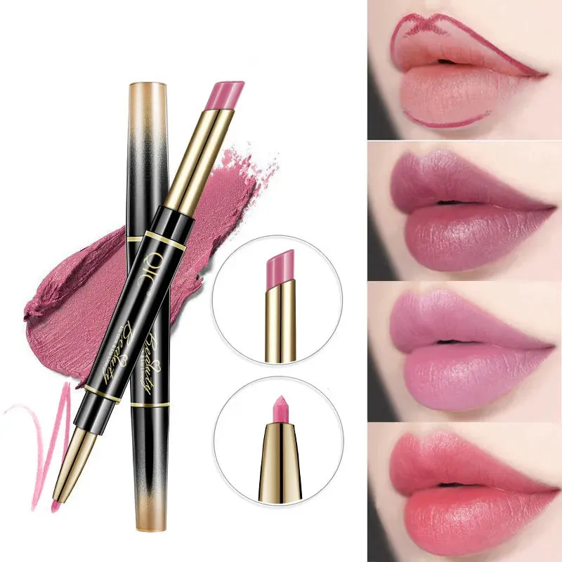 2 IN 1 Lip Liner Waterproof Matte Lipstick Pencil Long Lasting