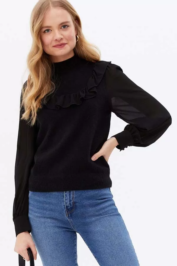 Apricot Ruffle Chiffon Sleeve Jumper