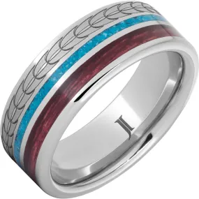 Barrel Aged Serinium Ring with Cabernet and Turquoise Inlays