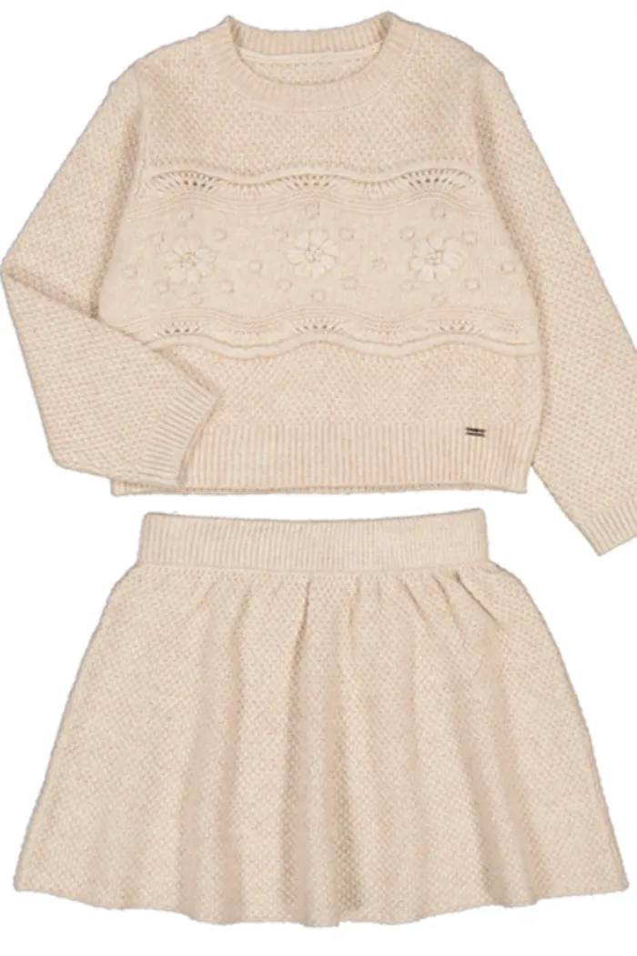 Beige Tricot Sweater & Skirt Set