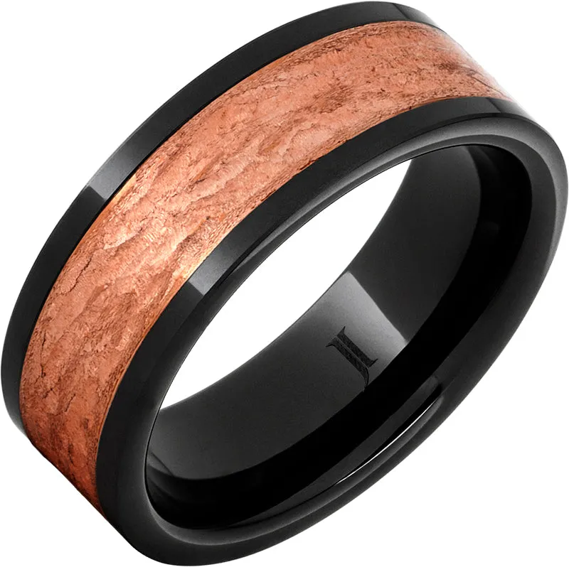 Black Diamond Ceramic Royal Copper Inlay Ring With Hand Carved Surface