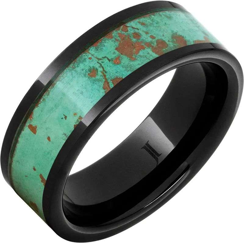 Black Diamond Ceramic Royal Copper Ring with Rustic Patina Inlay