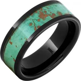 Black Diamond Ceramic Royal Copper Ring with Rustic Patina Inlay