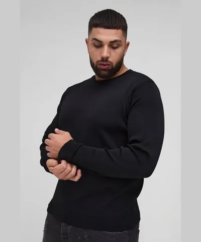 boohoo Mens Plus Basic Regular Fit Crew Neck Sweater