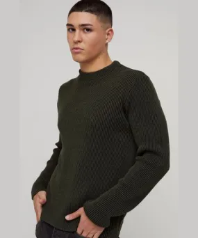 boohoo Mens Regular Crew Neck Plated Ribbed Knit Sweater