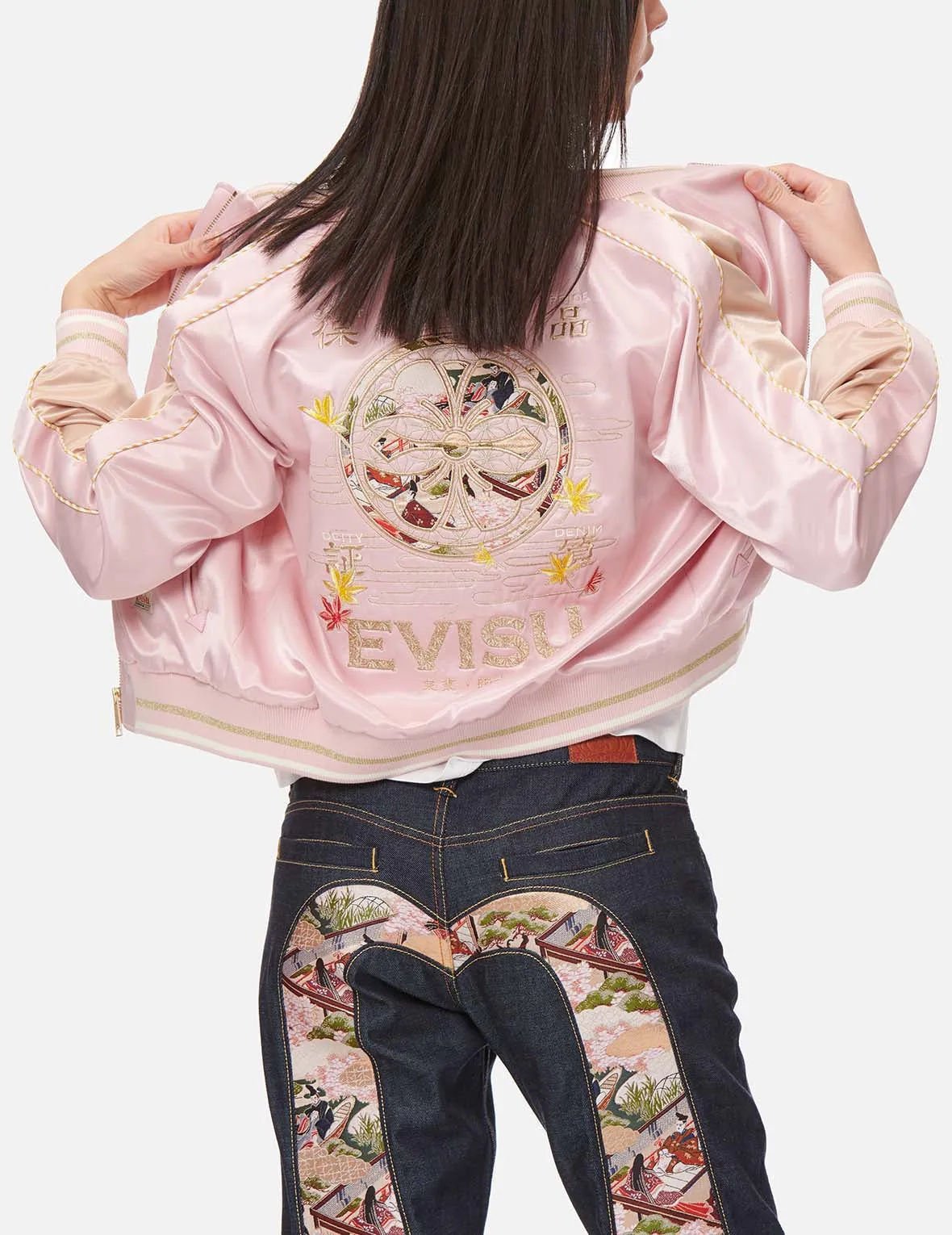 Brocade Kamon Appliqué Souvenir Jacket