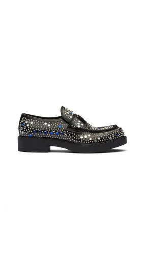 Brushed-leather Loafers with Studs and Rhinestones - Black