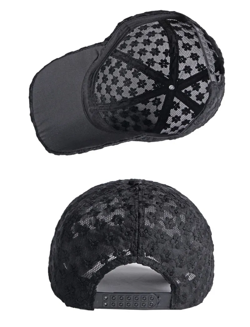 Casual Women's Solid Breathable Floral Mesh Decor Sun Protect Baseball Cap