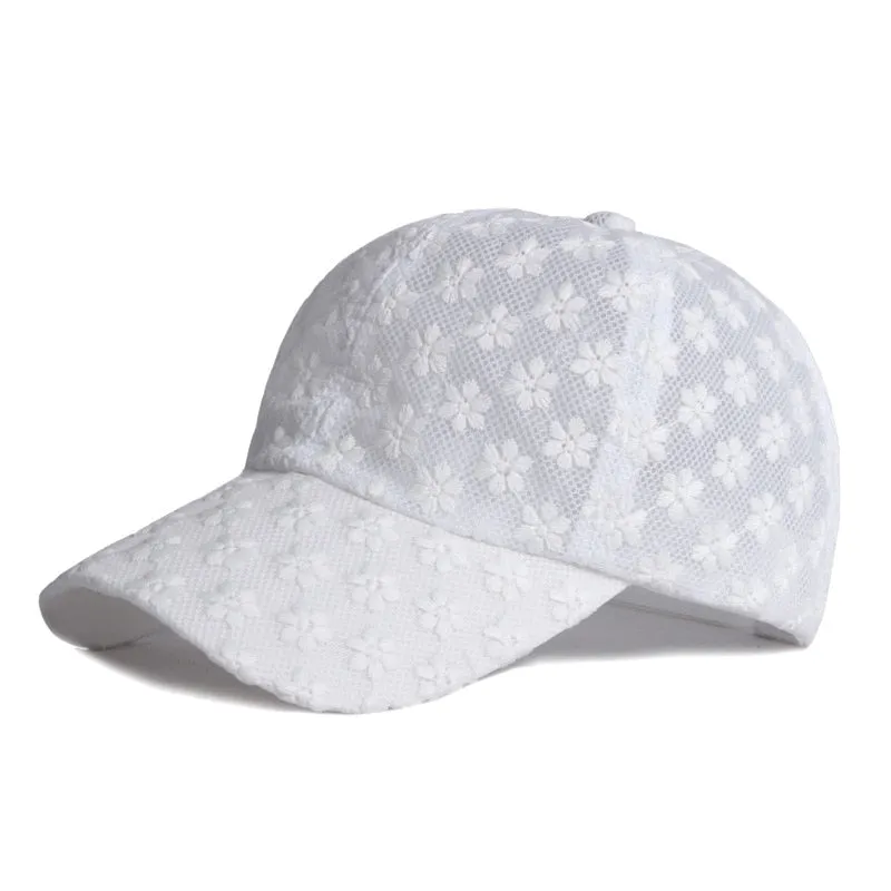 Casual Women's Solid Breathable Floral Mesh Decor Sun Protect Baseball Cap