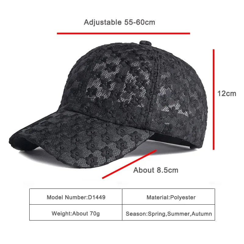 Casual Women's Solid Breathable Floral Mesh Decor Sun Protect Baseball Cap