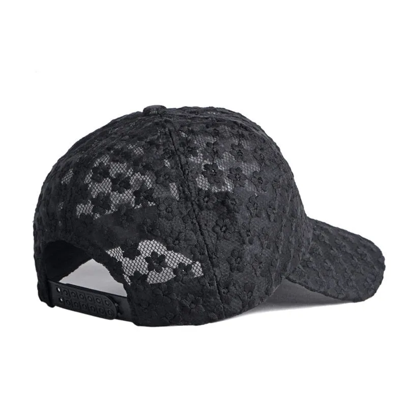 Casual Women's Solid Breathable Floral Mesh Decor Sun Protect Baseball Cap