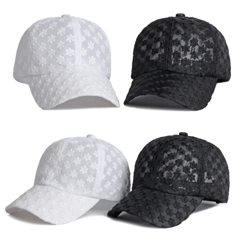 Casual Women's Solid Breathable Floral Mesh Decor Sun Protect Baseball Cap