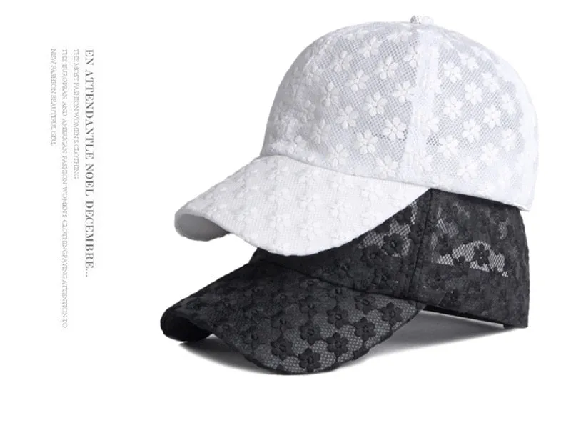 Casual Women's Solid Breathable Floral Mesh Decor Sun Protect Baseball Cap