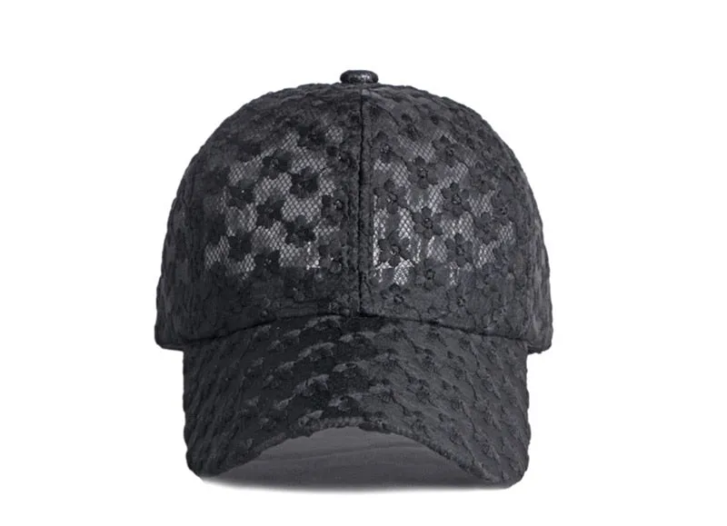 Casual Women's Solid Breathable Floral Mesh Decor Sun Protect Baseball Cap