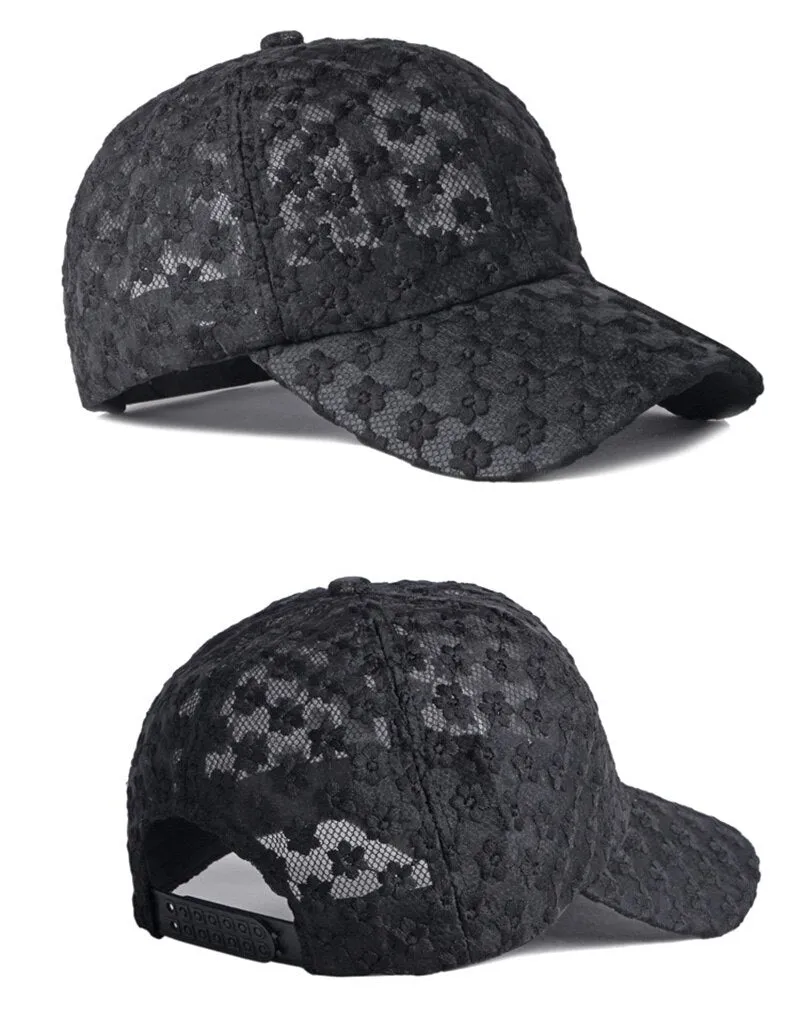 Casual Women's Solid Breathable Floral Mesh Decor Sun Protect Baseball Cap