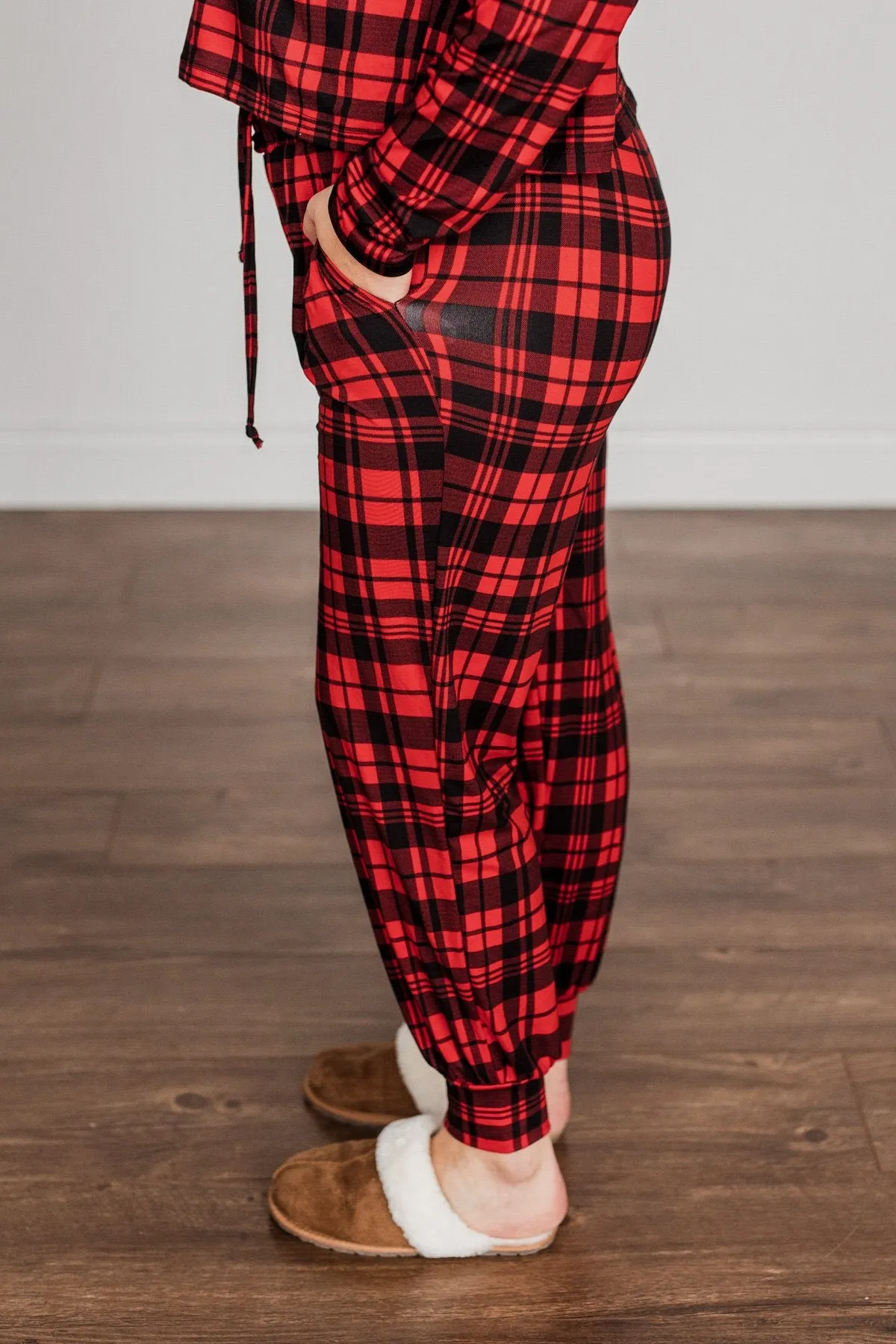 Chasing Snowflakes Plaid Lounge Bottoms- Red & Black