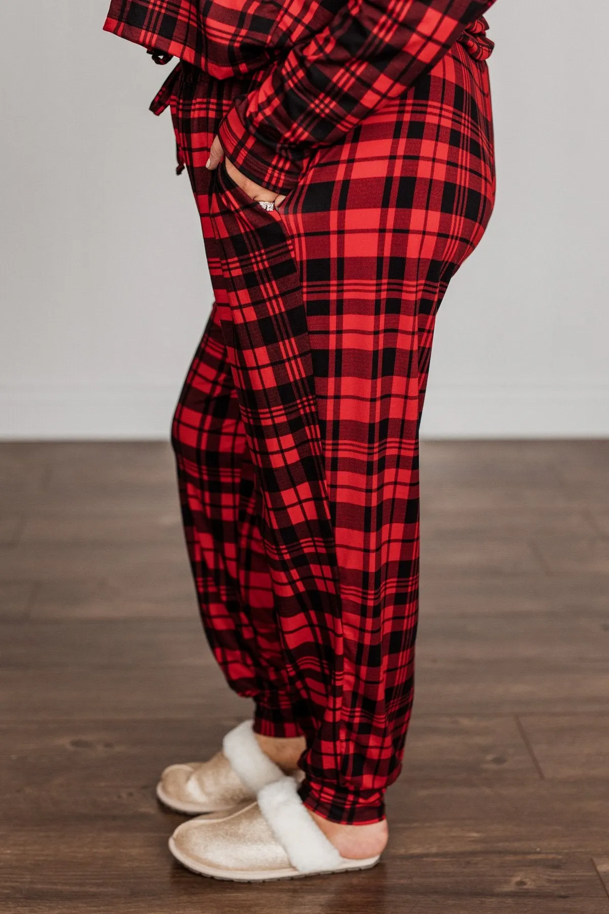 Chasing Snowflakes Plaid Lounge Bottoms- Red & Black