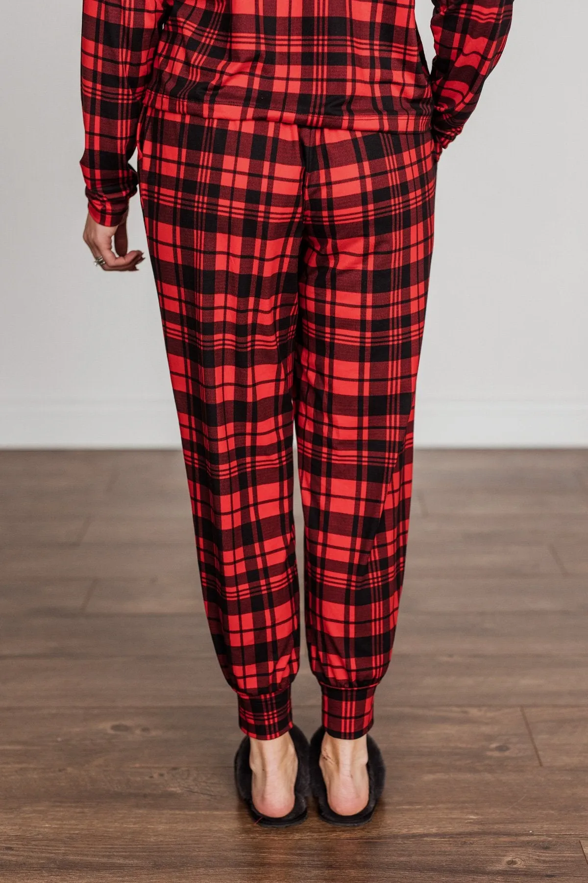 Chasing Snowflakes Plaid Lounge Bottoms- Red & Black