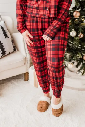 Chasing Snowflakes Plaid Lounge Bottoms- Red & Black