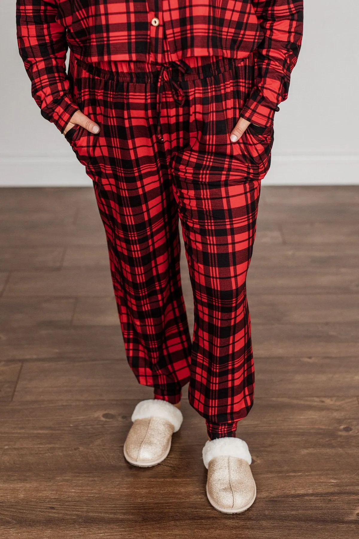 Chasing Snowflakes Plaid Lounge Bottoms- Red & Black