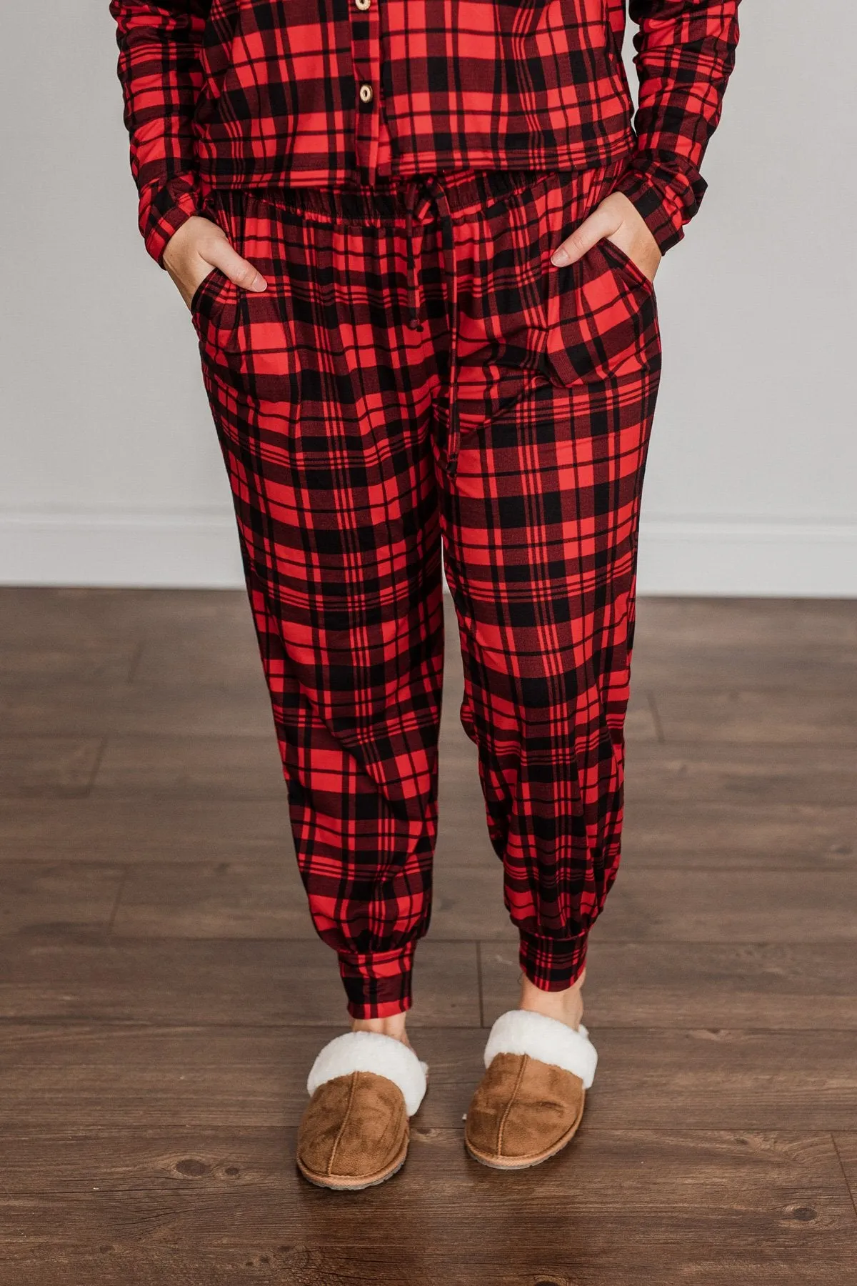 Chasing Snowflakes Plaid Lounge Bottoms- Red & Black