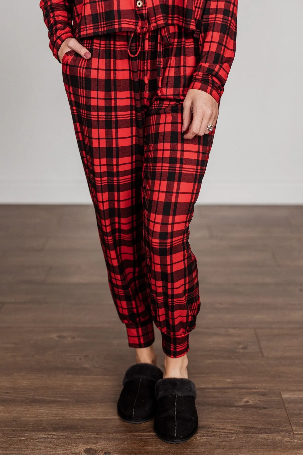 Chasing Snowflakes Plaid Lounge Bottoms- Red & Black