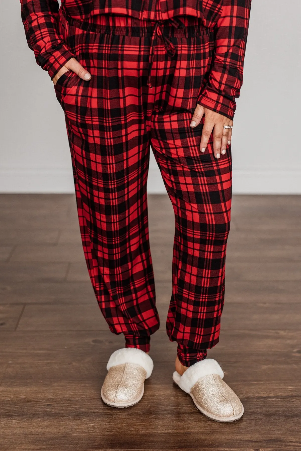 Chasing Snowflakes Plaid Lounge Bottoms- Red & Black