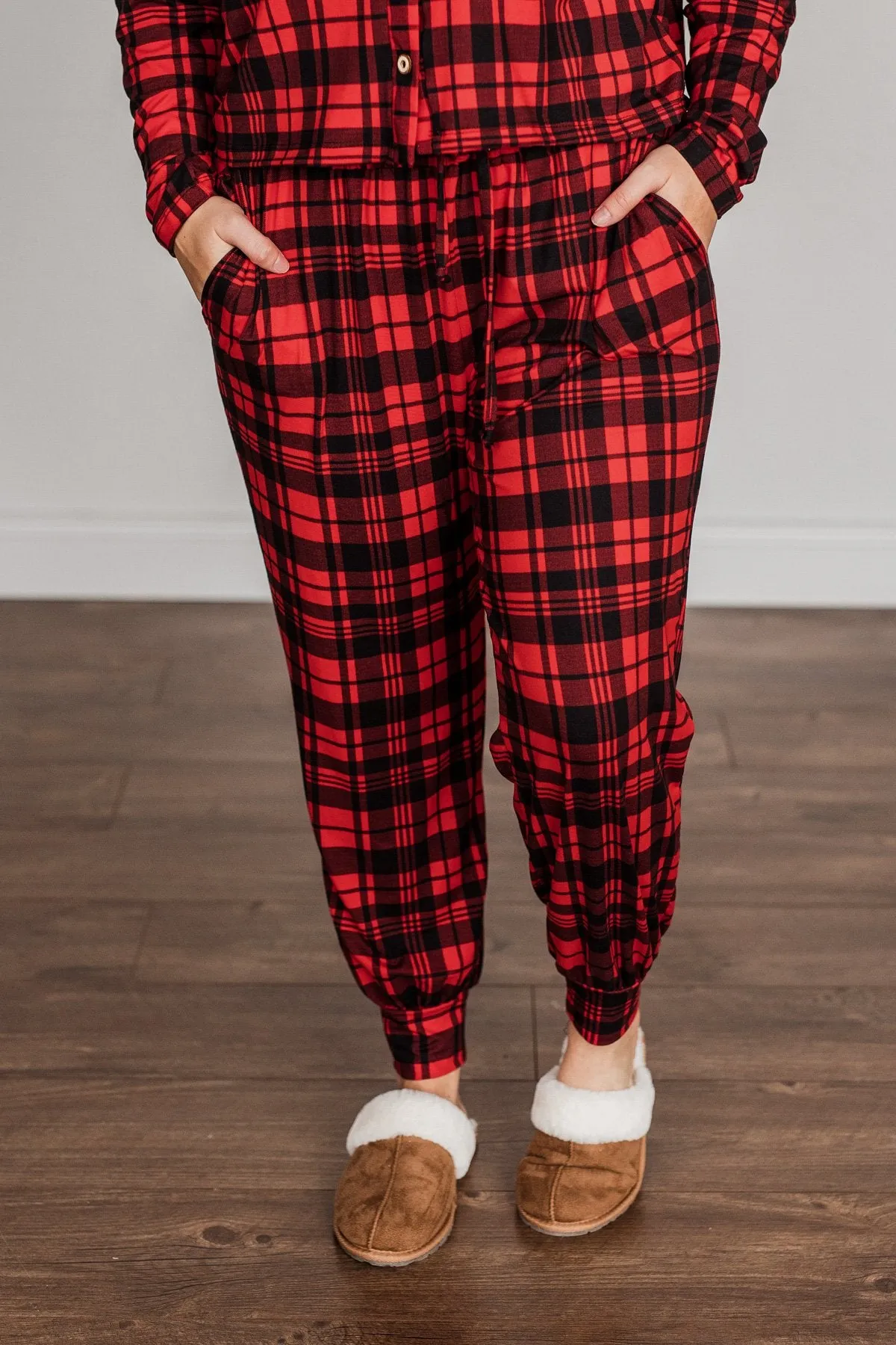 Chasing Snowflakes Plaid Lounge Bottoms- Red & Black