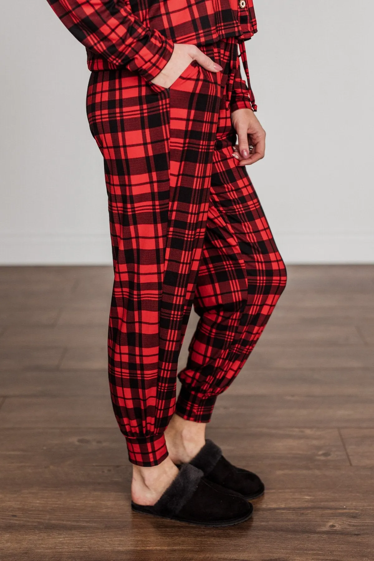 Chasing Snowflakes Plaid Lounge Bottoms- Red & Black