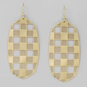 Check Pattern Hexagon Shape Lightweight Filigree Earrings