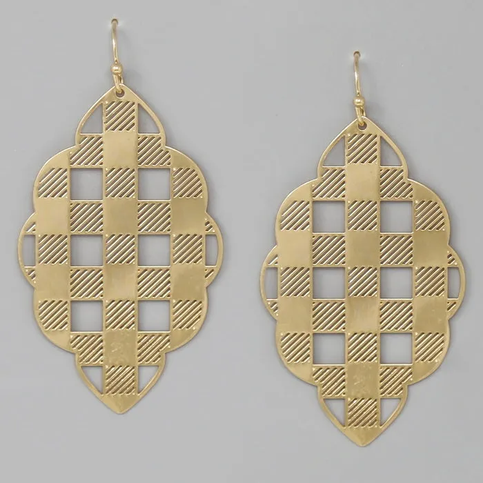 Check Pattern Moroccan Frame Lightweight Filigree Earrings