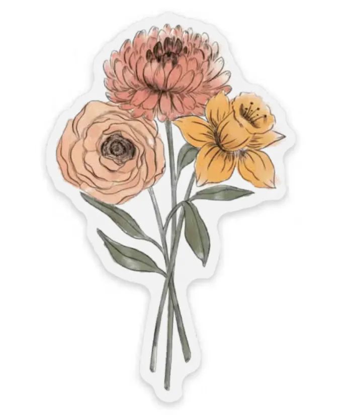 Clear Daffodil and Chrysanthemum Sticker