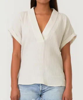 Cotton Gauze V-Neck Top - Cream