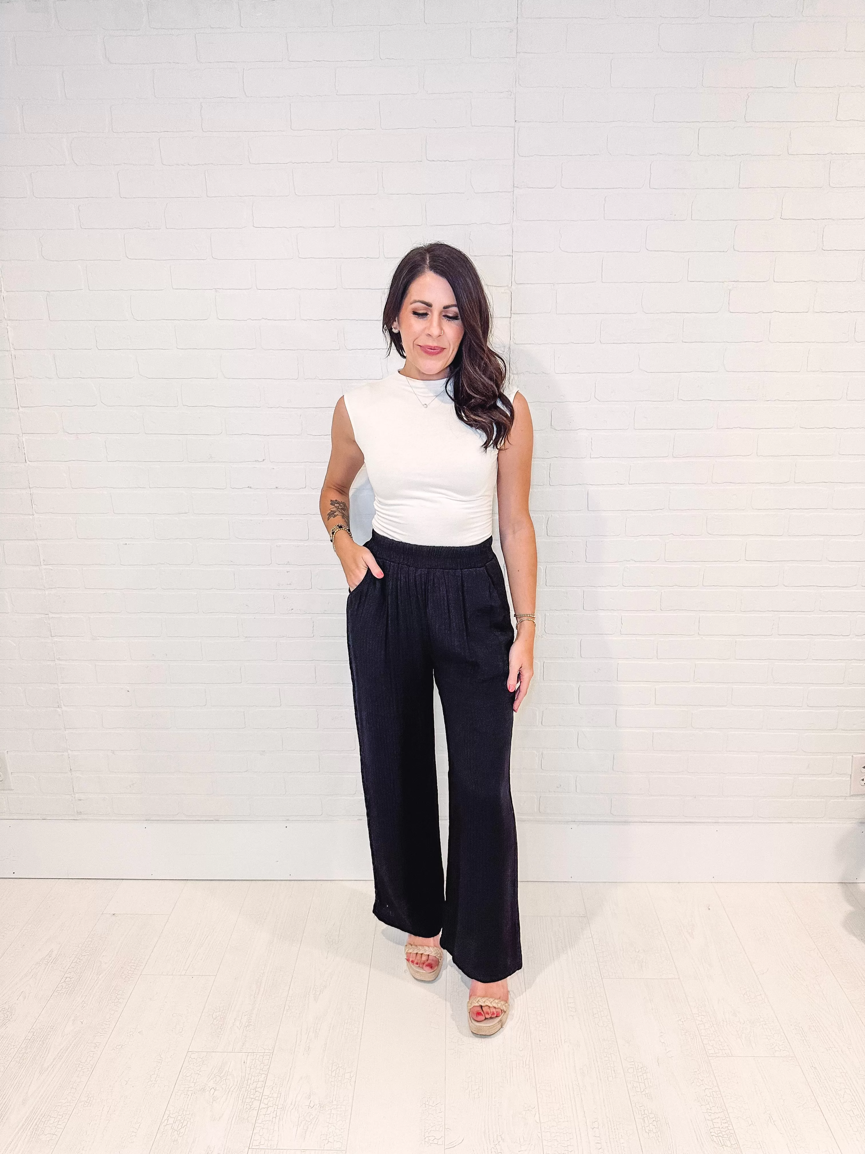 Crinkle Cut Wide Leg Pants