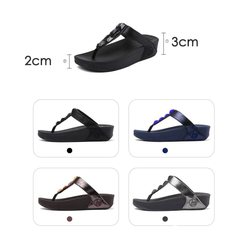 Deep Blue Summer Crystal Diamond Gem Flat Slippers for Women