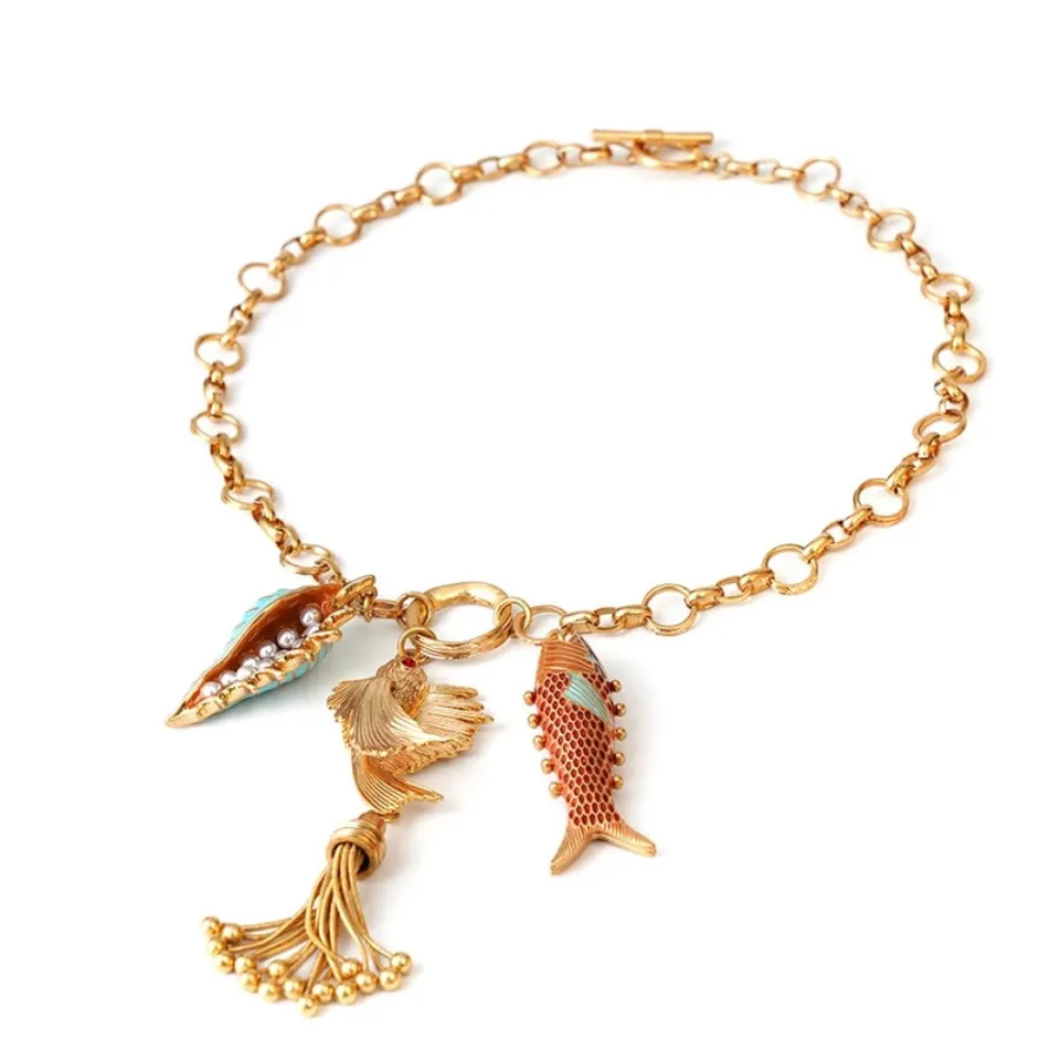 Enamel Coral Creatures Boho Necklace