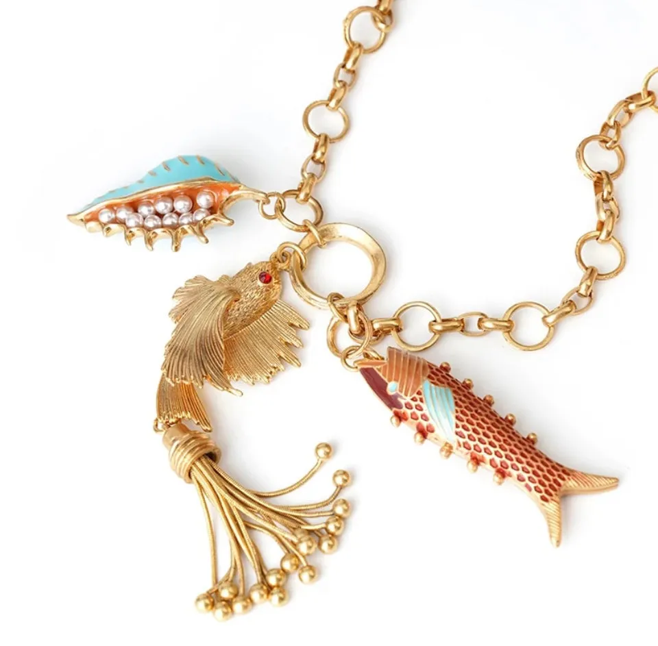 Enamel Coral Creatures Boho Necklace