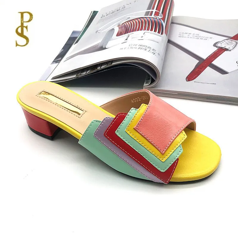 Fashionable and Delicate Patchwork Multi Color Ladies'Slippers Women's Slippers Nigeria Style Women Shoe