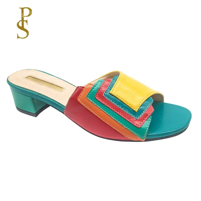 Fashionable and Delicate Patchwork Multi Color Ladies'Slippers Women's Slippers Nigeria Style Women Shoe