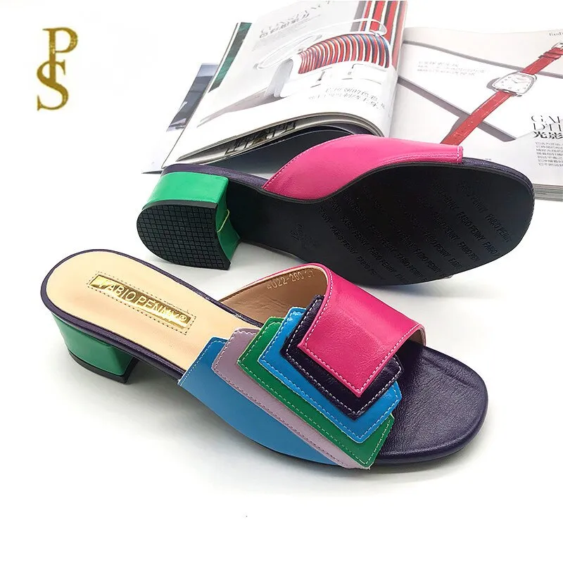 Fashionable and Delicate Patchwork Multi Color Ladies'Slippers Women's Slippers Nigeria Style Women Shoe