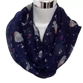 Fashionable Birds Print Scarf Round O Ring Shape Neck Soft Voile Scarves