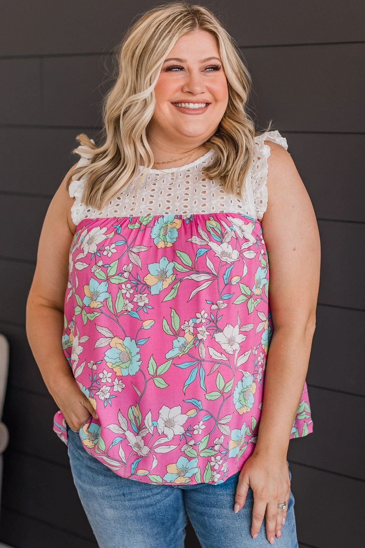 Fashionable In Floral Top- Ivory & Pink