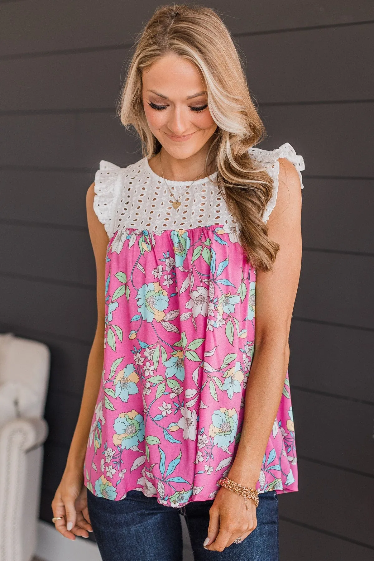 Fashionable In Floral Top- Ivory & Pink