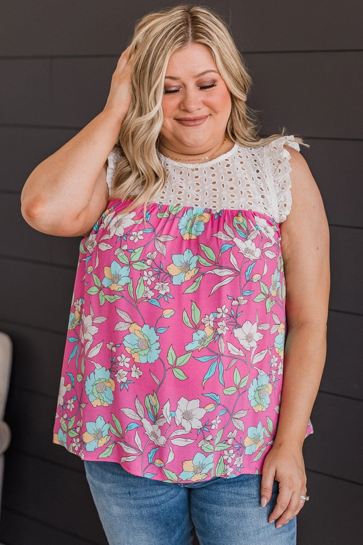 Fashionable In Floral Top- Ivory & Pink