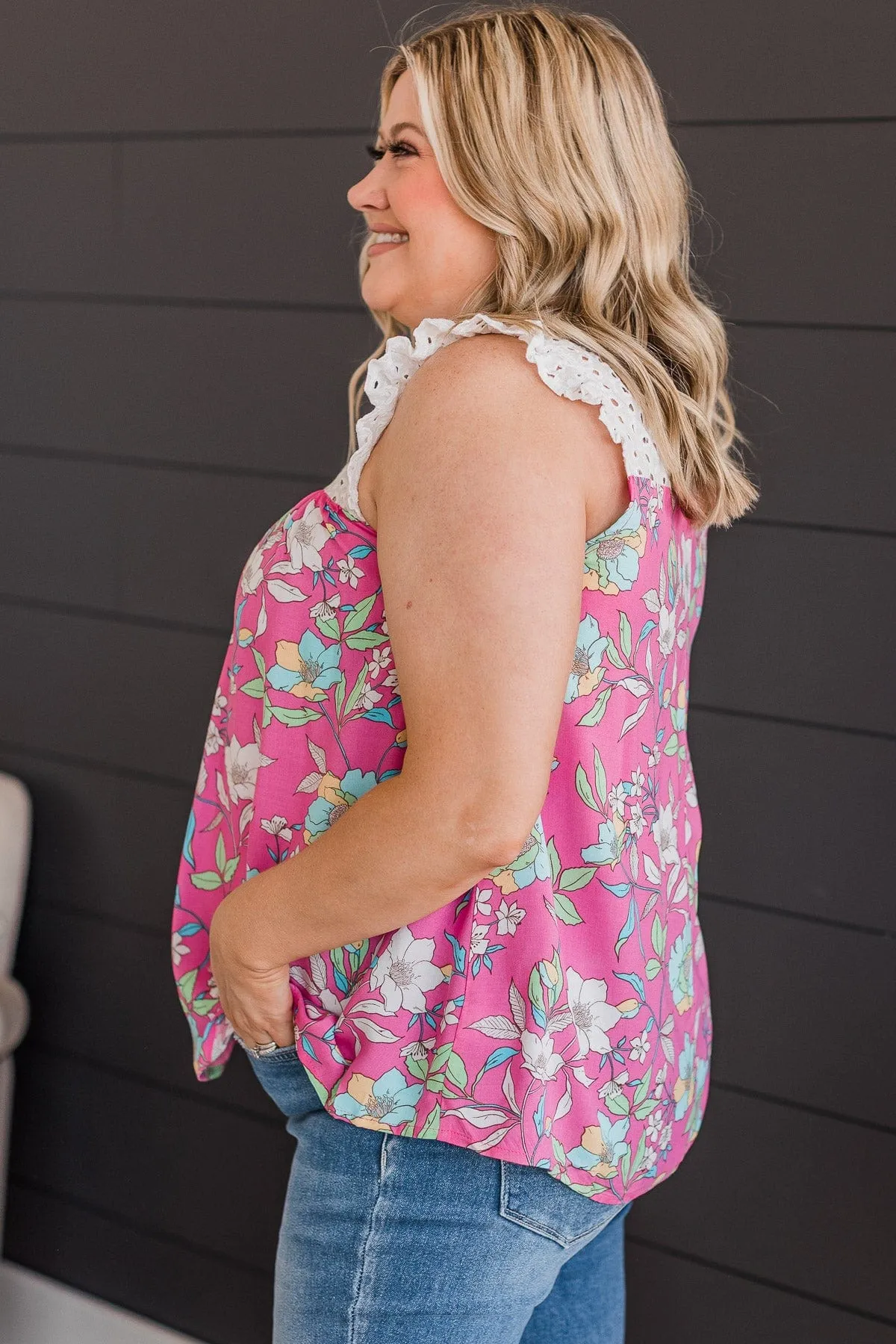 Fashionable In Floral Top- Ivory & Pink