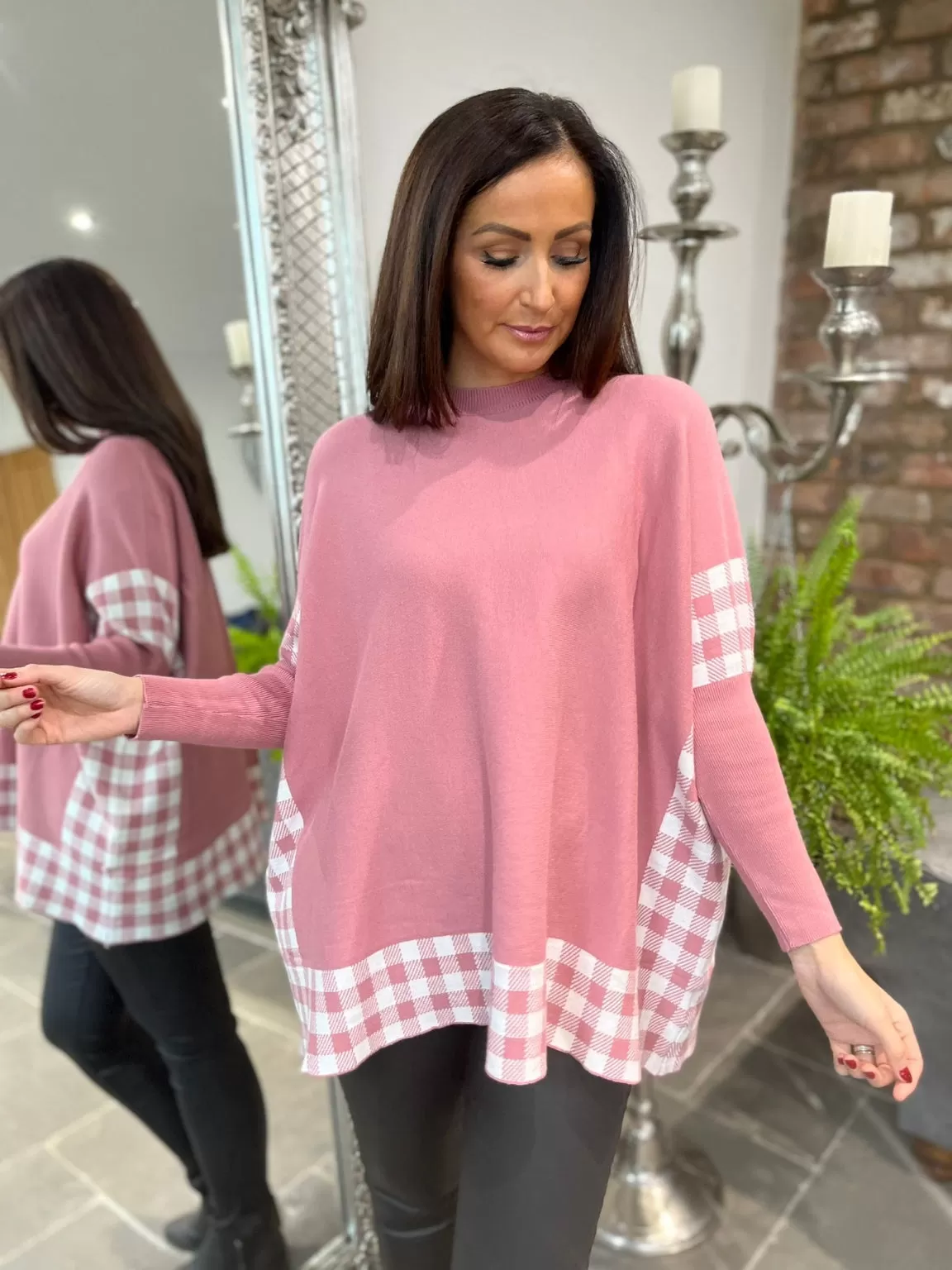 Gingham Batwing Fine Knit Beatrix