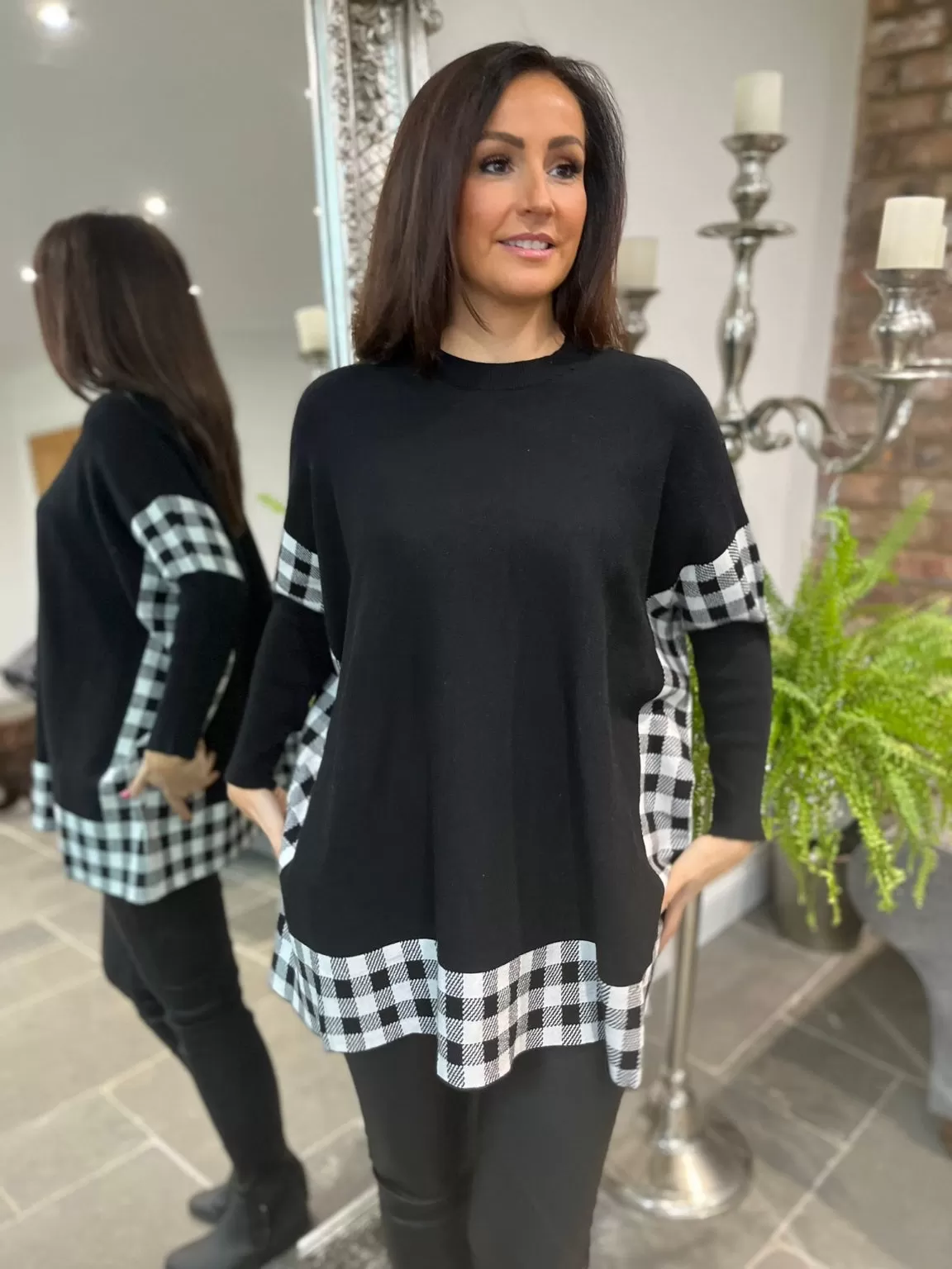 Gingham Batwing Fine Knit Beatrix